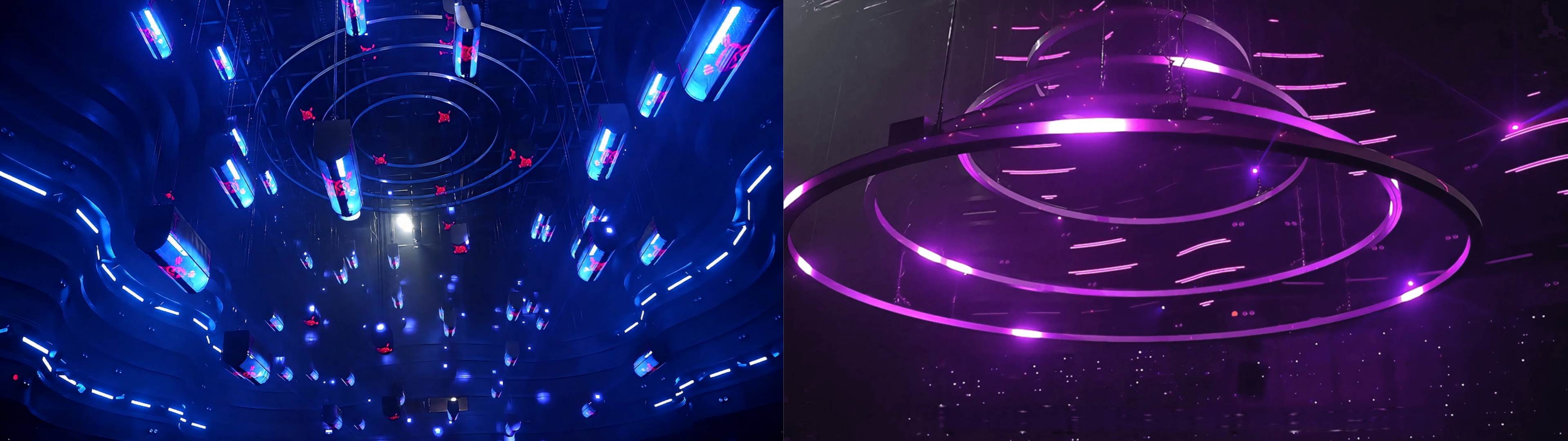 Eighty transparent lift LED Screen & lighting rigs